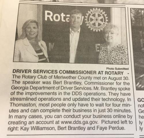 Bert Brantley Commisioner for the GA Dept of Drivers Services speaks to Club on Aug 30 2016.jpg