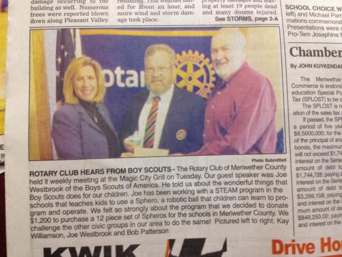 Joe Westbrook of the Boy Scouts speaks to club.jpg